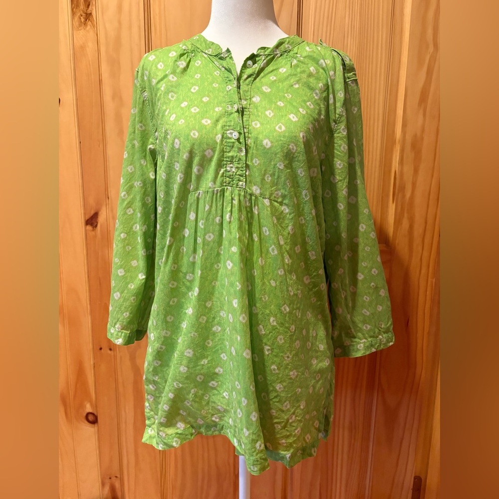 Eddie Bauer Lime Green Lightweight breathable flowy artisan print tunic Top L
